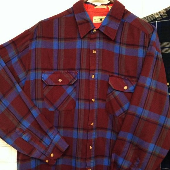 Lot of 2 '90s Northwest Territory Plaid Shackets Over-Shirt -L Pockets Navy Wine - Picture 3 of 10